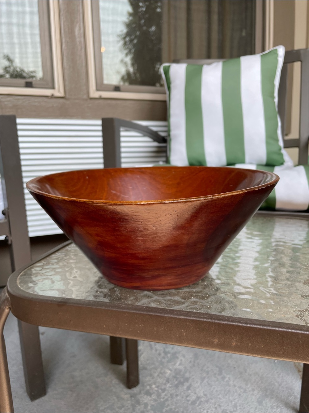 Vintage Natural Red Brown Turned Wooden Solid Bowl Home Decor Display Piece